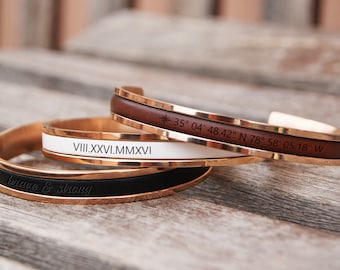Personalized Bracelet with Custom Date Engraved - Rose Gold Color Bracelet for Women - Mothers Day Gift for Wife from Husband