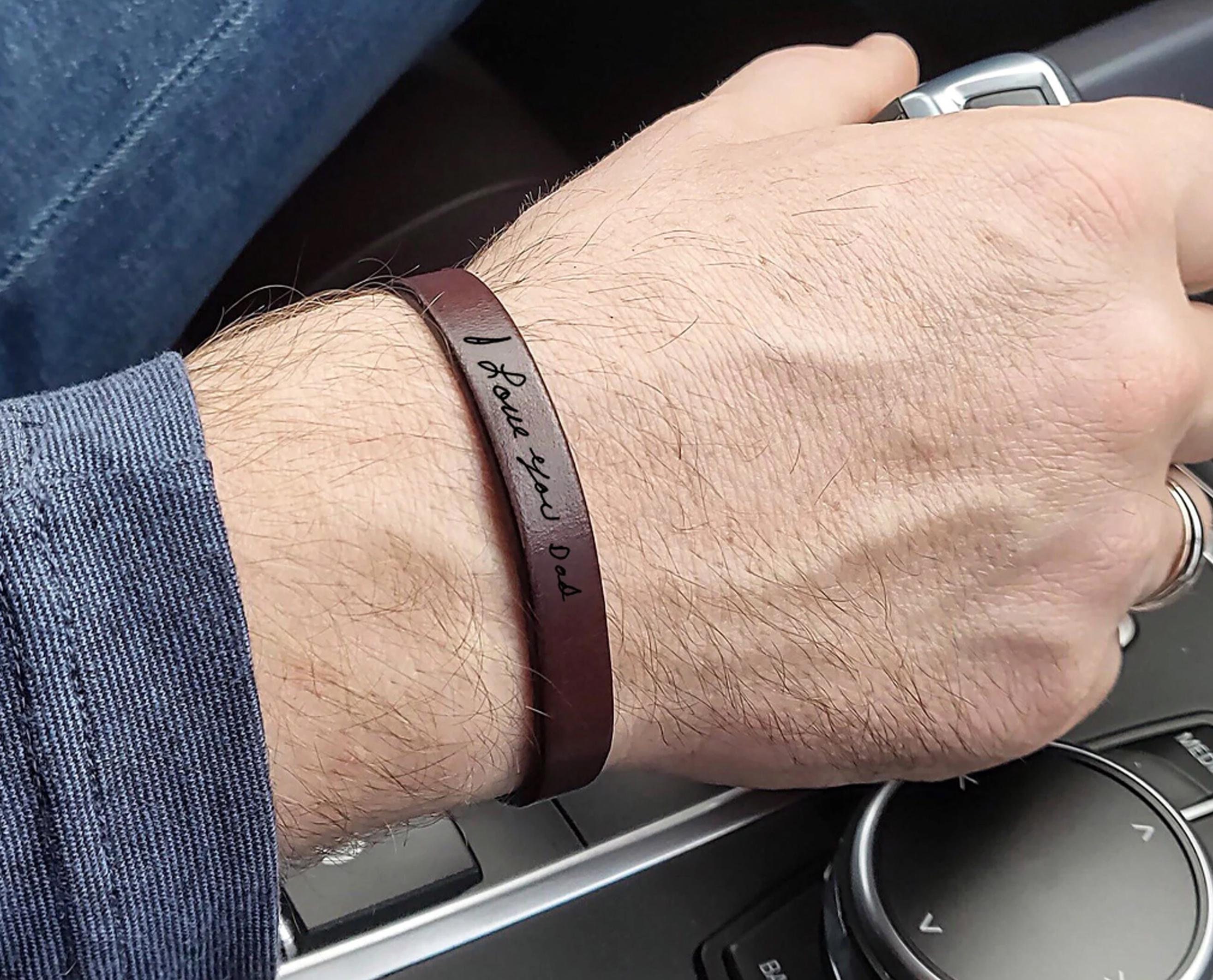 Handwriting Engraved Bracelet | Memorial Bracelet | Custom Leather Jewelry | Unique Gift for Him