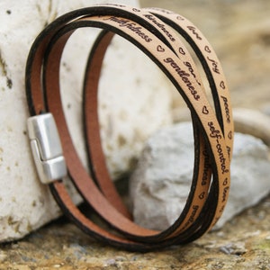 Scripture Engraved Leather Bracelet, Fruit of the Spirit, Christian Jewelry, Bracelet For Women,Bible Verse Personalized Gift for Her Easter