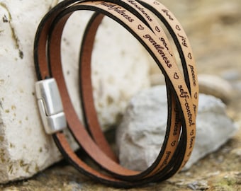 Bible Verse Bracelet for Woman - Leather Wrap Bracelet - Custom Text - Personalized Mothers Day Gift For Her - Gift for Mom, Gift for Sister