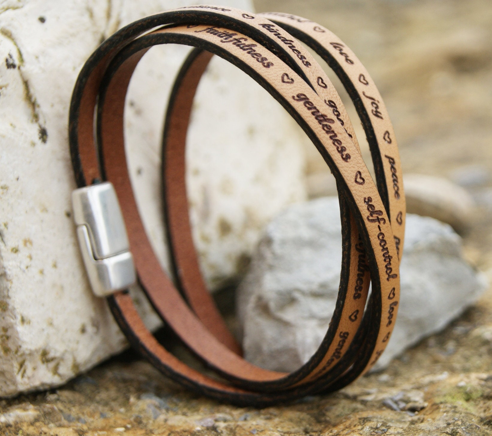 Real Leather Bracelet Engraved Womens Custom Leather Bracelet w Post Closure Personalized Couples Bracelets with any Text of your Choice