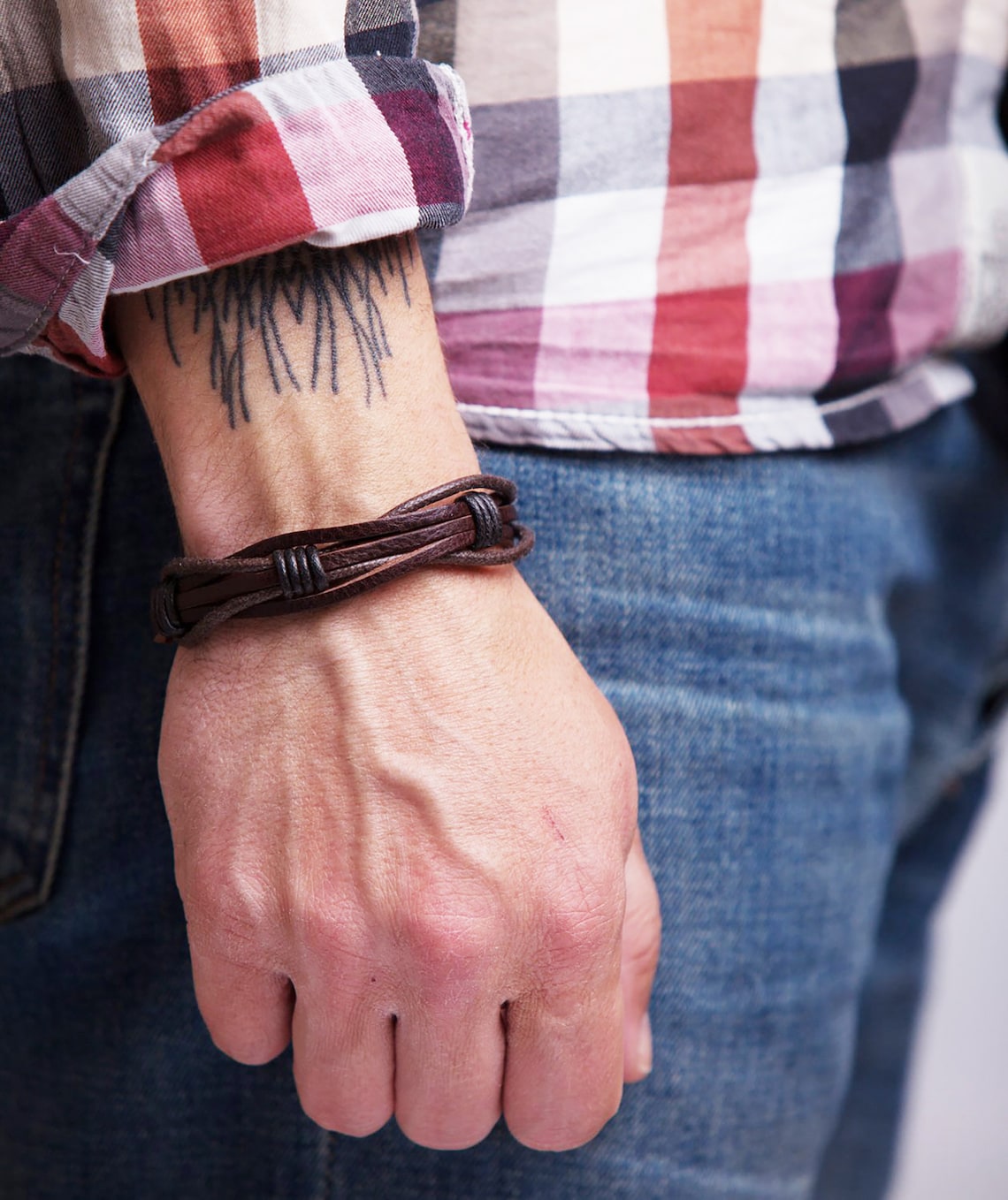 Mens Leather Bracelet for Men Rustic Brown Braided Leather Etsy
