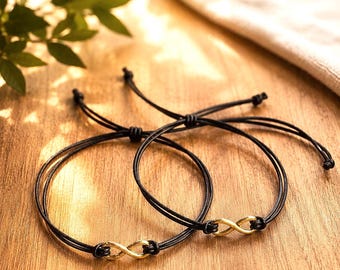 Couples Infinity Bracelets Set, Leather Cord Bracelet Pair, Matching Bracelets for Couples, Anniversary Gift for Him and Her
