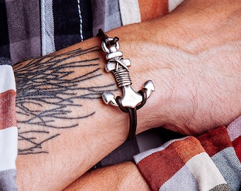 Mens Anchor Bracelet - Nautical Leather bracelet - Silver Anchor Bracelet - Nautical Jewelry - Fathers Day Gift - Boyfriend Gift - Mens gift