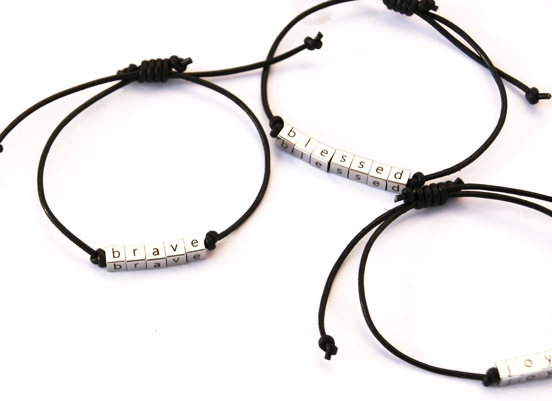 Family Bracelet Family Gift Personalized Family Bracelets Black Leather Cord Bracelets Mom Dad
