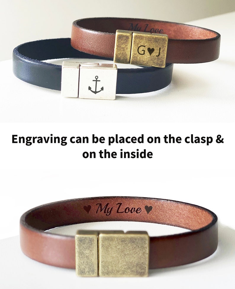 1 Year Anniversary Gift for Boyfriend Personalized Gifts Mens Leather Bracelet Custom Engraved Bracelet Hidden Message Mens Christmas Gift image 6