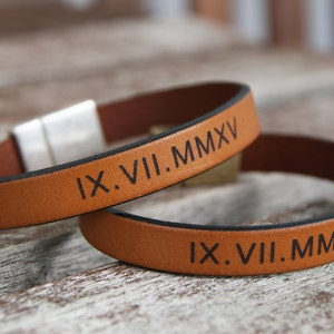 Custom Date Bracelet - Leather Bracelet - Gift for Family - Personalize Bracelet - Roman Numerals Custom Date Bracelet Set of 3 4 5