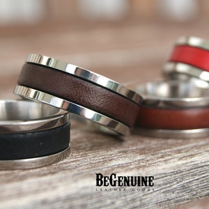 Customizable Mens Ring Personalized Wedding Gift Male Rings Leather Ring Husband Birthday Gift Mens Ring Anniversary gift for him Mens Gift image 6