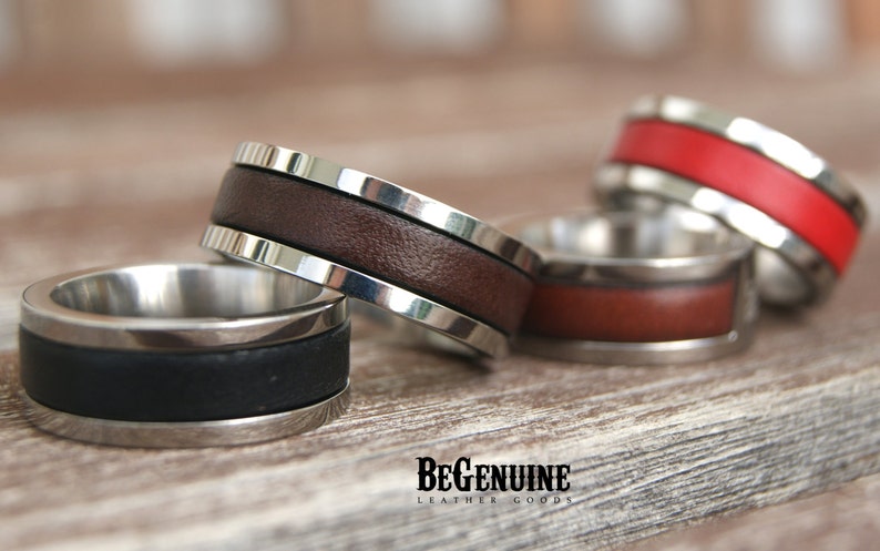 Customizable Mens Ring Personalized Wedding Gift Male Rings Leather Ring Husband Birthday Gift Mens Ring Anniversary gift for him Mens Gift image 6