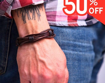 Handmade Braided Leather Bracelet for Men - Rustic Brown Genuine Leather Cuff - Perfect Father's Day, Birthday, Anniversary Gift for Him