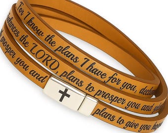 Personalized Leather Scripture Wrap Bracelet: Custom Engraved Bible Verse, Mother’s Day Gift Idea