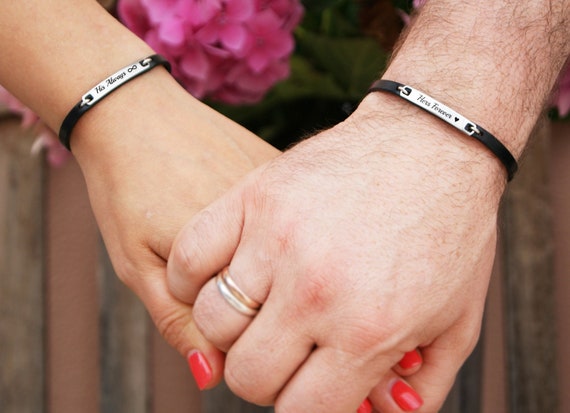 Couple Bracelets, 2 Pcs Adjustable Cuban Chain Magnetic Heart Hand In Hand  Bracelets Matching Promise Best