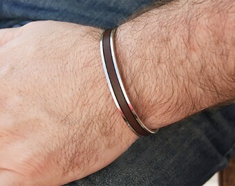 thumbnail image 2 of Men's Engraved Leather Bracelet With Initial Clasp - "Love You Forever" Message & Flag Design 2 of 12