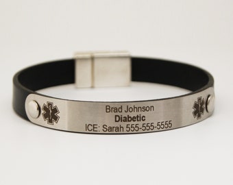 Medical Alert Bracelet, Medical ID Jewelry, Diabetes Bracelet Allergy, Gift for Men