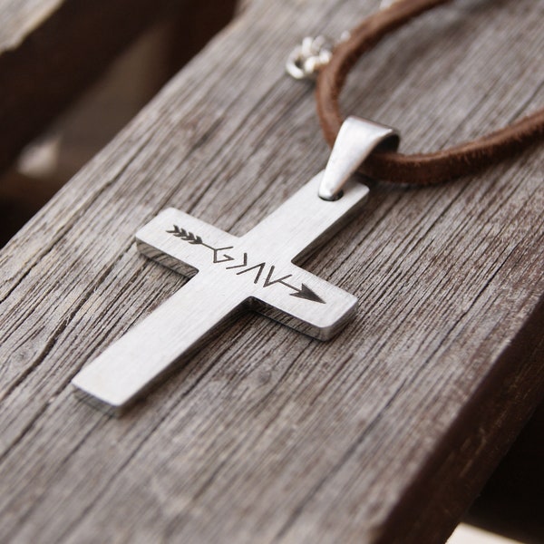 Christian necklace for men, Custom Gift for Men, God Is Greater than the Highs and Lows, Cross Leather Necklace, Men Cross Necklace, Baptism