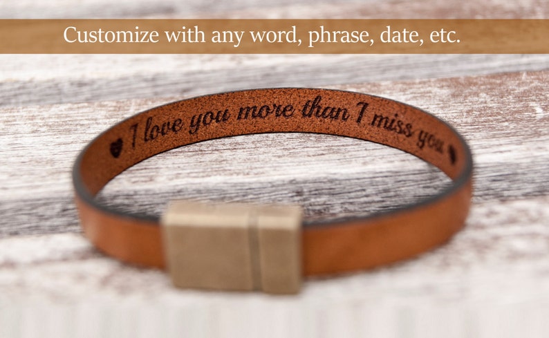 3rd Anniversary Gift for Couple Leather Anniversary Gift for Husband Mens Leather Bracelet Personalized Custom Cuff