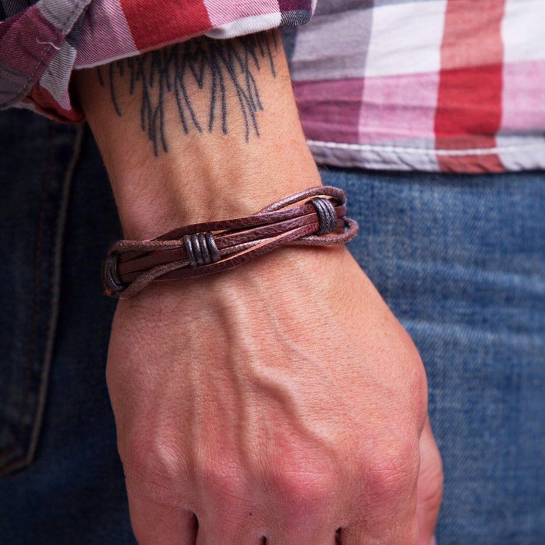 Handmade Braided Leather Bracelet for Men Rustic Brown Genuine Leather Cuff Perfect Father's Day, Birthday, Anniversary Gift for Him image 2