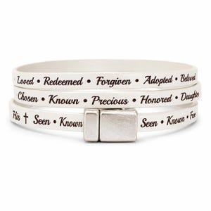 White Leather Wrap Bracelet, Identity in Christ Bracelet, Faith Gift for Women, Sister, Girlfriend, Mom, Wife