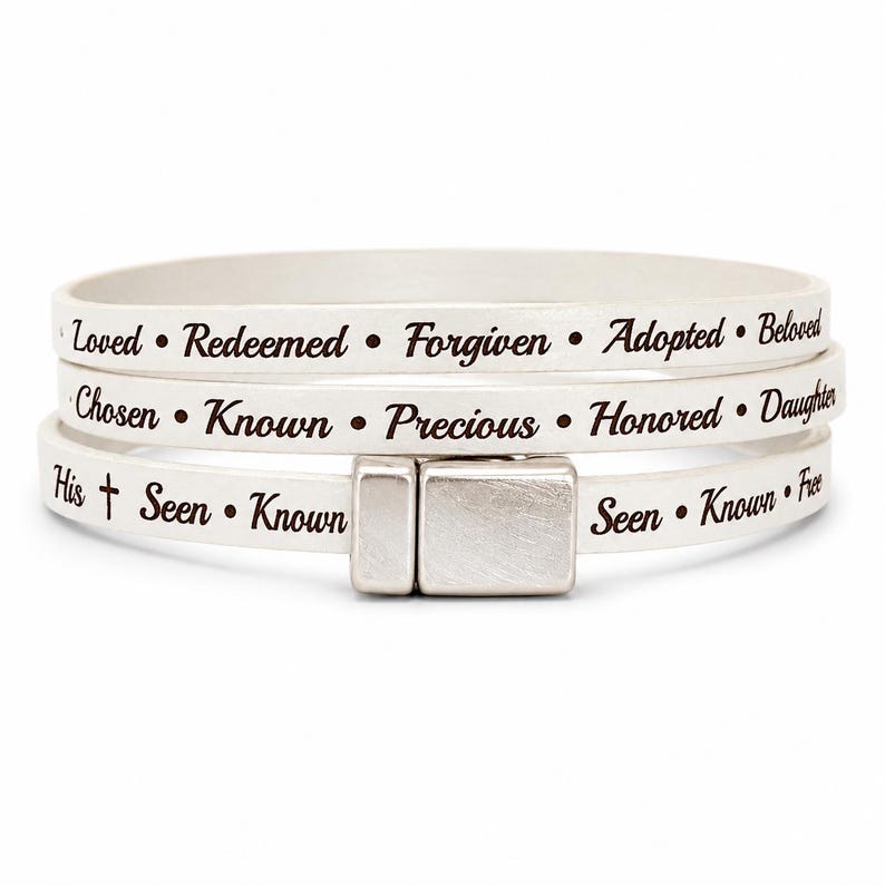 White Leather Wrap Bracelet, Identity in Christ Bracelet, Faith Gift for Women, Sister, Girlfriend, Mom, Wife