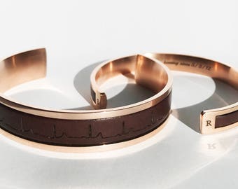 Baby Heartbeat Keepsake Jewelry Actual Heartbeat Bracelet Engraved Sonogram Bracelet First Fathers Day Gift, Gold Plated 18K