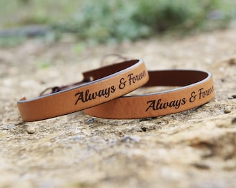 Siempre y para siempre a juego pulseras de cuero pulsera de cuero su su personalizado a juego joyería novio aniversario