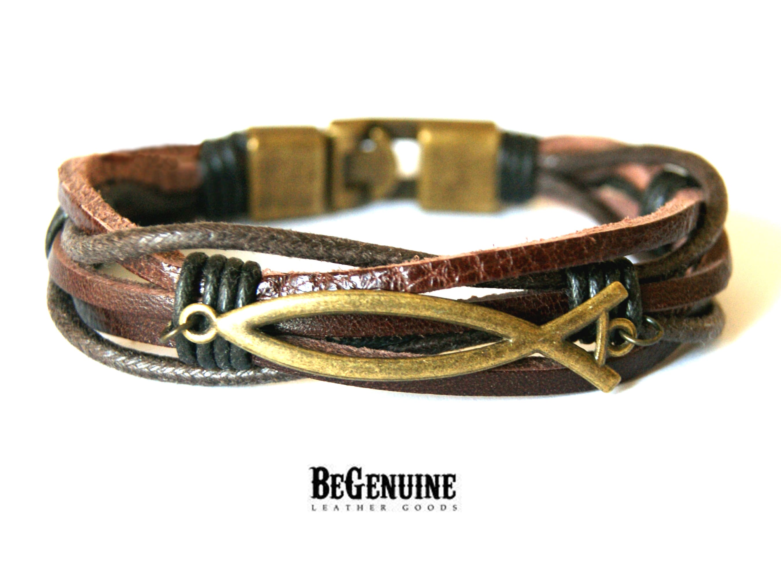 Christian Jewelry for Men Leather Bracelet Jesus Bracelet Ichthus
