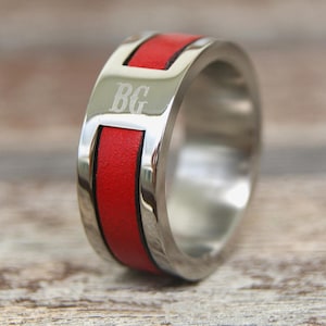 Personalized Firefighter Gift Firefighter Wife Firefighter Girlfriend Firefighter Personalized Wedding Fireman gift Red Stainless Steel Ring image 5