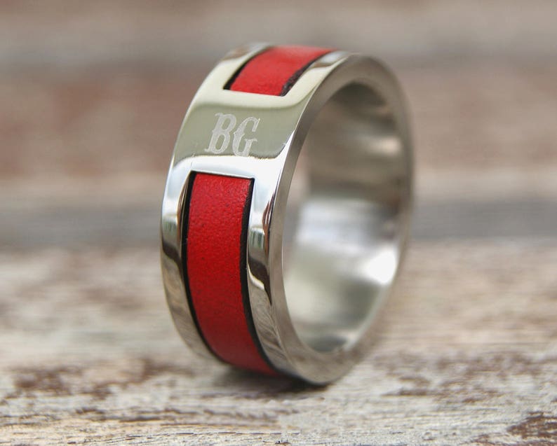 Personalized Firefighter Gift Firefighter Wife Firefighter Girlfriend Firefighter Personalized Wedding Fireman gift Red Stainless Steel Ring image 5