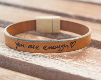 Engraved Bracelet Actual Handwriting Personalized Leather Bracelet Custom Affirmation Bracelet Handwritten Encouragement Signature Bracelet