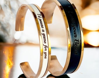 Wedding Gifts for Couple Unique Personalized Matching Bracelets for Couple Custom Engraving Leather Bracelets Rose Gold Plated Jewelry