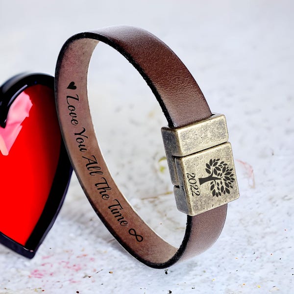 Leather Bracelet for Men - Gift for Boyfriend - Personalized Gifts for Him - Engraved Custom Hidden Message I Love You - Christmas Present