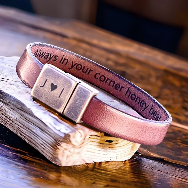 1 Year Anniversary Gift for Boyfriend Personalized Gifts Mens Leather Bracelet Custom Engraved Bracelet Hidden Message Mens Christmas Gift image 3