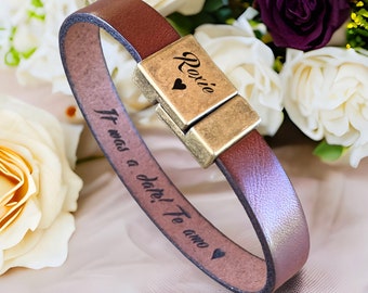 Mens Leather Bracelet Personalized Birthday Gift for Him Boyfriend Gift Engraved Bracelet Hidden Message Bracelet Men Anniversary Gift