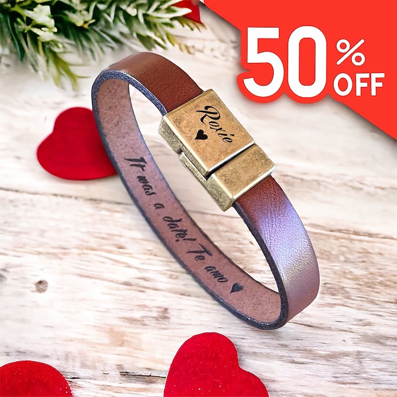 Mens Leather Bracelet, Boyfriend Gift, Mens Bracelet, Engraved Bracelet, Personalized Gift,Boyfriend Valentines Gift,Hidden Message Bracelet image 3