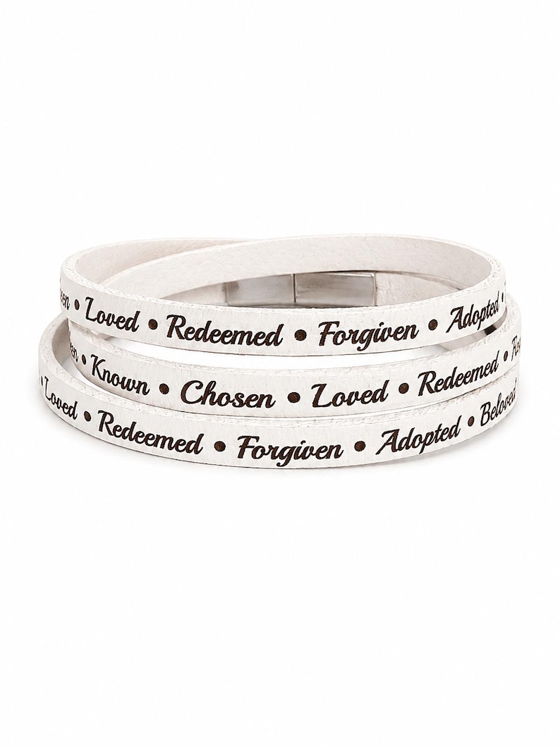 White Leather Wrap Bracelet, Identity in Christ Bracelet, Faith Gift for Women, Sister, Girlfriend, Mom, Wife
