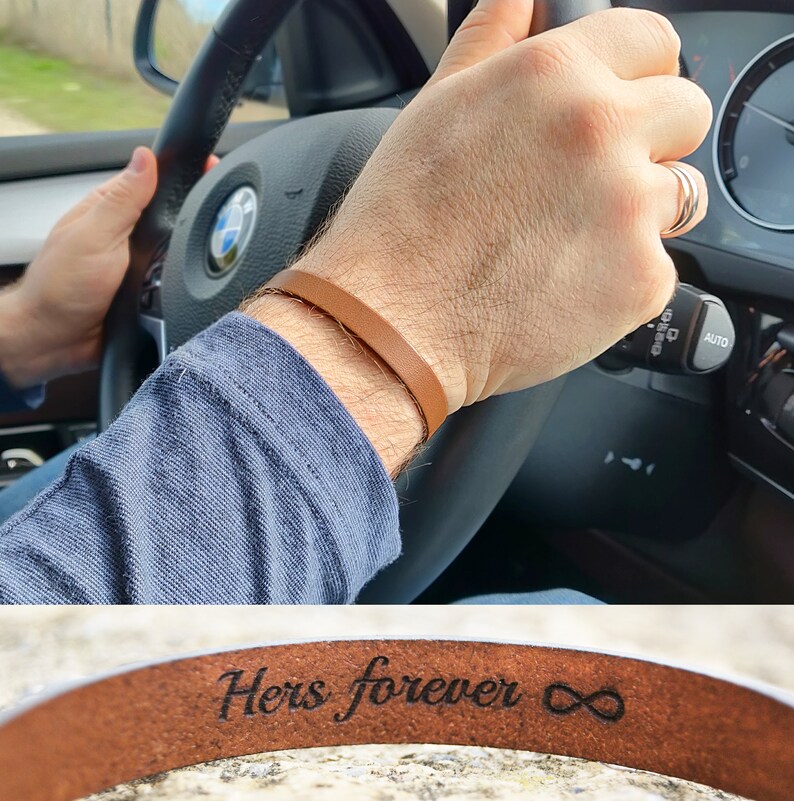 3rd Anniversary Gift for Couple Leather Anniversary Gift for Husband Mens Leather Bracelet Personalized Custom Cuff
