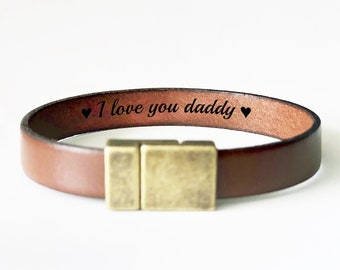 Mens Leather Bracelet Custom Engraved Bracelet Personalized Gift for Husband Gift for Dad Fathers Day Gift