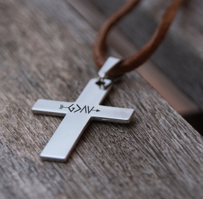 Mens Cross Necklace Leather Long Necklace Baptism Gift for Men Etsy