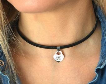 FOCALOOK Collana Girocollo Personalizzata Con Nome - Pelle Nera Regolabile, Ciondolo In Acciaio, Regalo Per Donna - 2