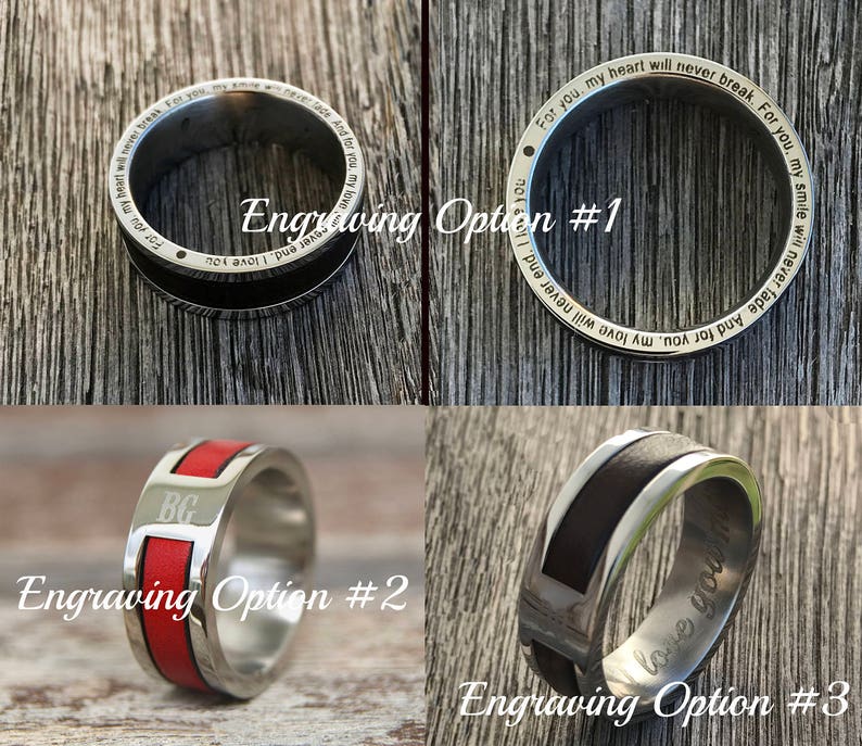 Customizable Mens Ring Personalized Wedding Gift Male Rings Leather Ring Husband Birthday Gift Mens Ring Anniversary gift for him Mens Gift image 4