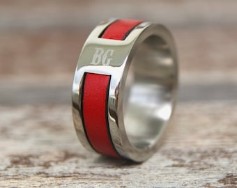 Personalized Firefighter Gift Firefighter Wife Firefighter Girlfriend Firefighter Personalized Wedding Fireman gift Red Stainless Steel Ring