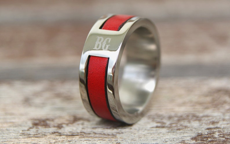 Personalized Firefighter Gift Firefighter Wife Firefighter Girlfriend Firefighter Personalized Wedding Fireman gift Red Stainless Steel Ring image 1