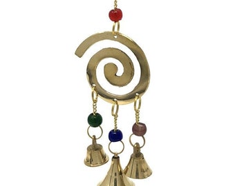 Spiral Brass Wind Chime Bells & Beads 9" Long(assorted bead colors) * FREE SHIPPING *