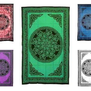 Celtic Knot Mandala Tapestry Wall Hanging Bedspread 72&quot; x 108&quot; - Colors Blue, White, Green, Purple, Rose * FREE SHIPPING *