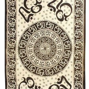 Black & White Om Chakra Bed Hippie Wall Hanging Bohemian Dorm Decor Tapestry 72&quot; x 108&quot; * FREE SHIPPING *