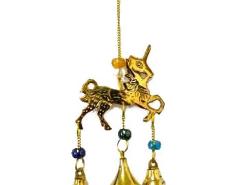 Unicorn Luck Brass Wind Chime Bells & Beads 9" Long(assorted bead colors) * FREE SHIPPING *