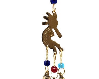 Kokopelli Fertlity Brass Wind Chime Bells & Beads 9" Long(assorted bead colors) * FREE SHIPPING *