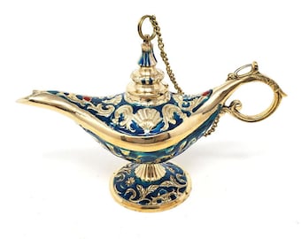 Solid Brass Vintage Classic Aladdin Genie Lamp 7" Long