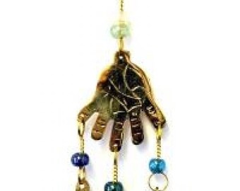 Hand of Compassion Brass Wind Chime Bells & Beads 9" Long(assorted bead colors) * FREE SHIPPING *