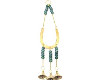 Lucky Horse Shoe Brass Wind Chime Bells & Beads 9" Long(assorted bead colors) * FREE SHIPPING *